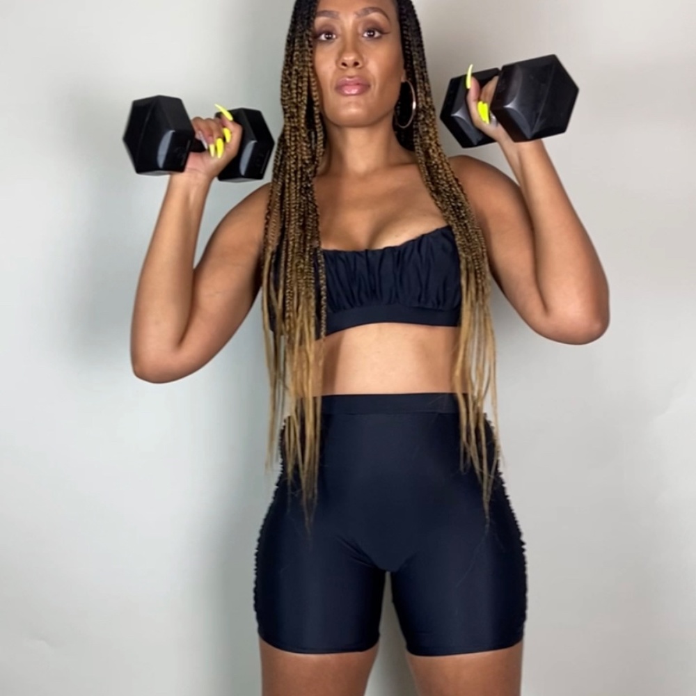 Black Ruched Biker Short Set - Picture 4 of 4
